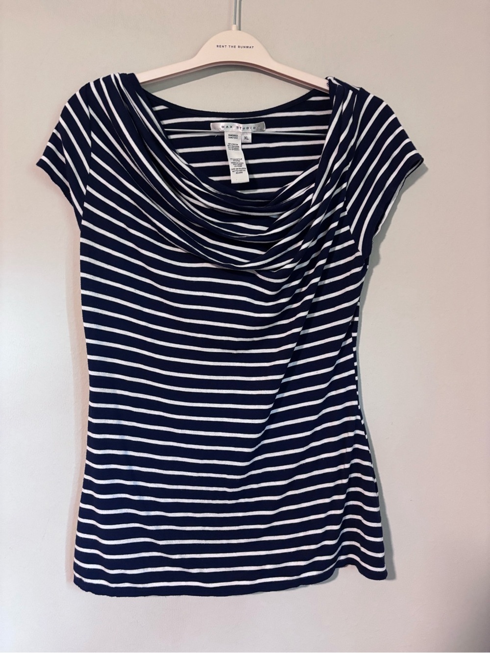 MAX STUDIO - Navy & White Striped Cowl Neck Tee - XL stretch